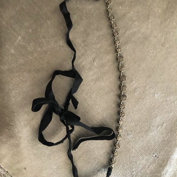 Black Ribbon & Rhinestone Necklace - Picture 7 of 7